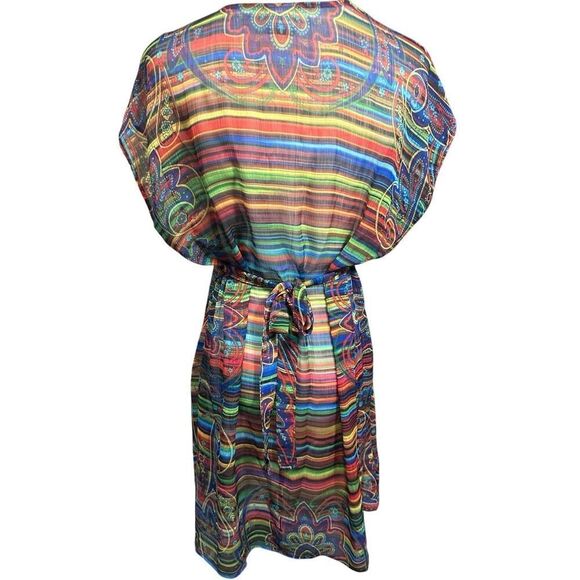Becca by Rebecca Virtue Chiffon Tunic Swim Cover Up Tie Back BOHO Colorful XS/S - Picture 3 of 11